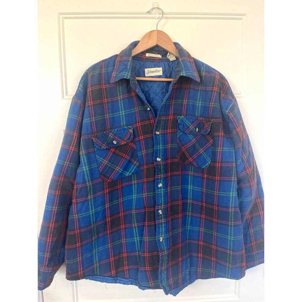 Vintage St. John’s Bay Men’s XXL Blue Plaid Flannel Insulated Button-Up Shirt